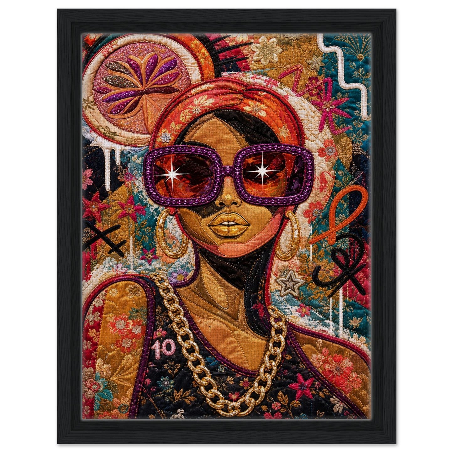 Golden Shades Framed Canvas Quilt-Inspired Afrocentric