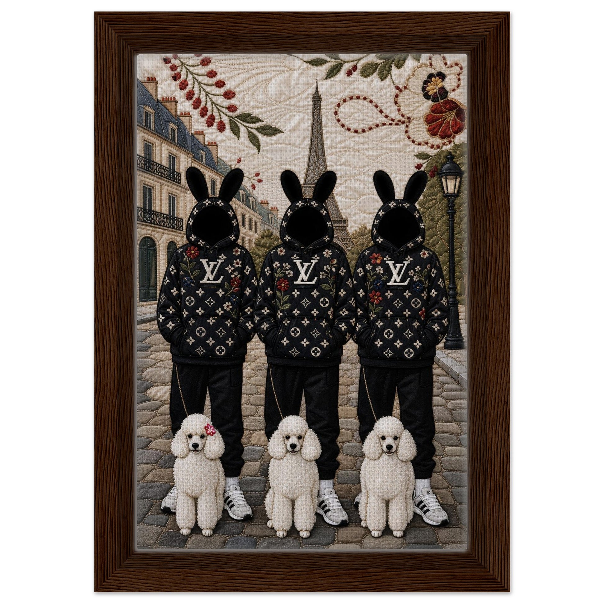 Framed Canvas, Paris Bunny Poodle Crew Quilt-Inspired - Pop Art Style