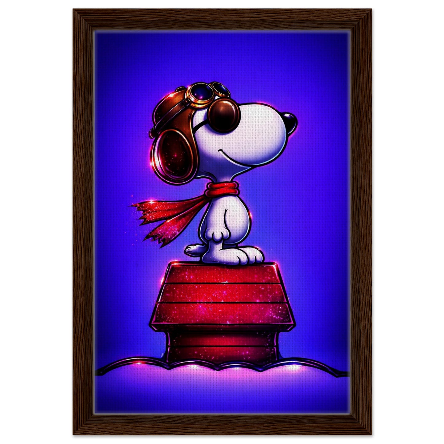 Aviator Dog Framed Canvas Neon Pop-Art - Mid-Century Comic-Strip Style