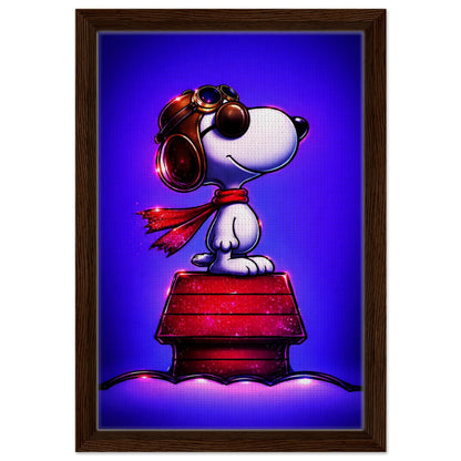 Aviator Dog Framed Canvas Neon Pop-Art - Mid-Century Comic-Strip Style
