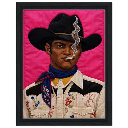 Pink Outlaw Cowboy Framed Canvas Quilt-Inspired Western Portrait