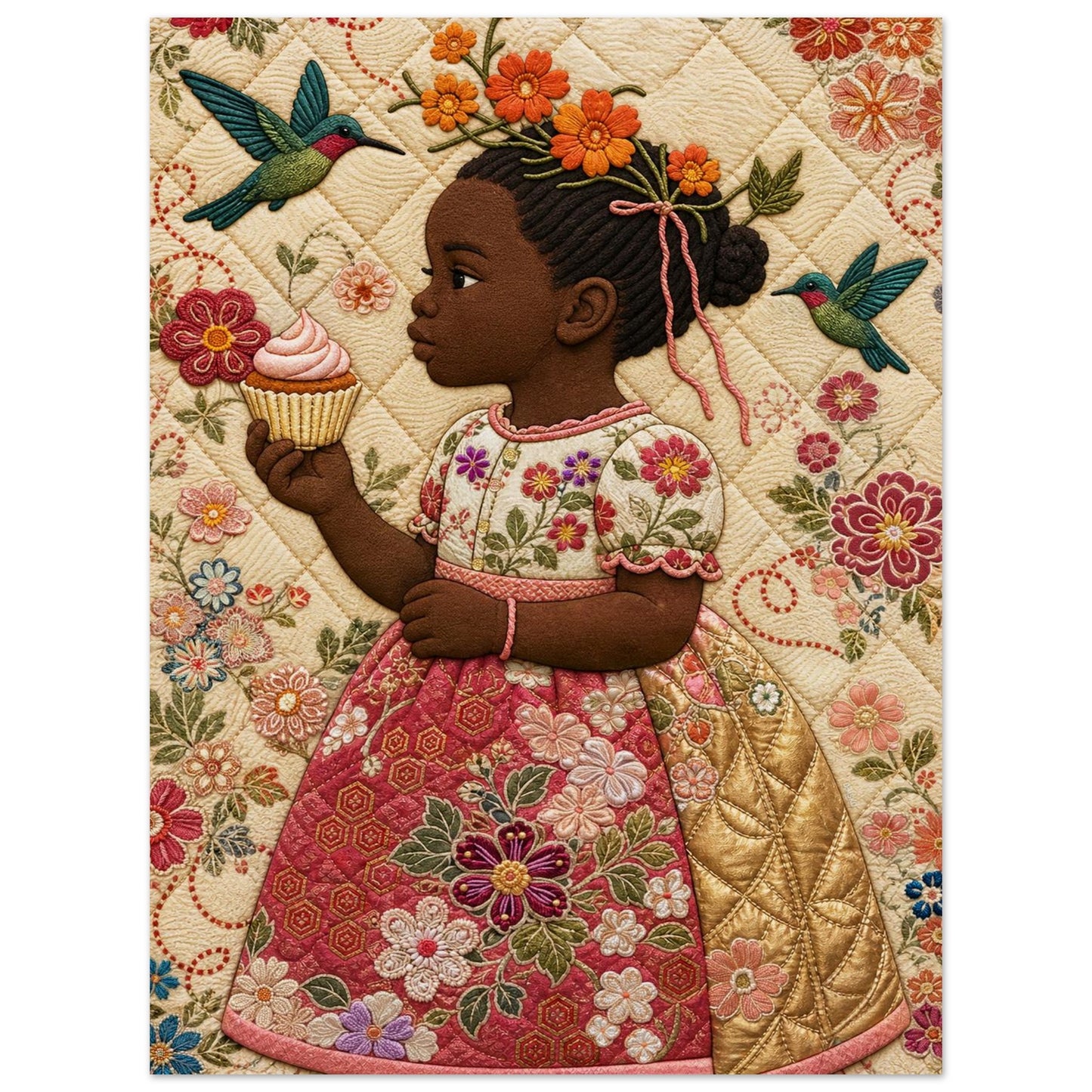 Petite Bloom Quilt-Inspired Matte Poster - Bisa Butler Style