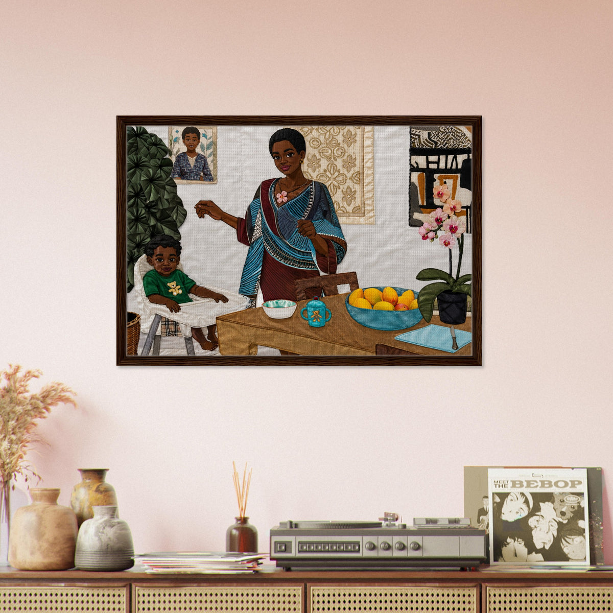 Mother’s Table Quilted-Style Framed Canvas - Bisa Butler Style