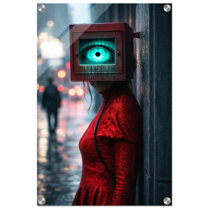 Neon Watcher Acrylic Print Cyberpunk-Surreal Photorealistic
