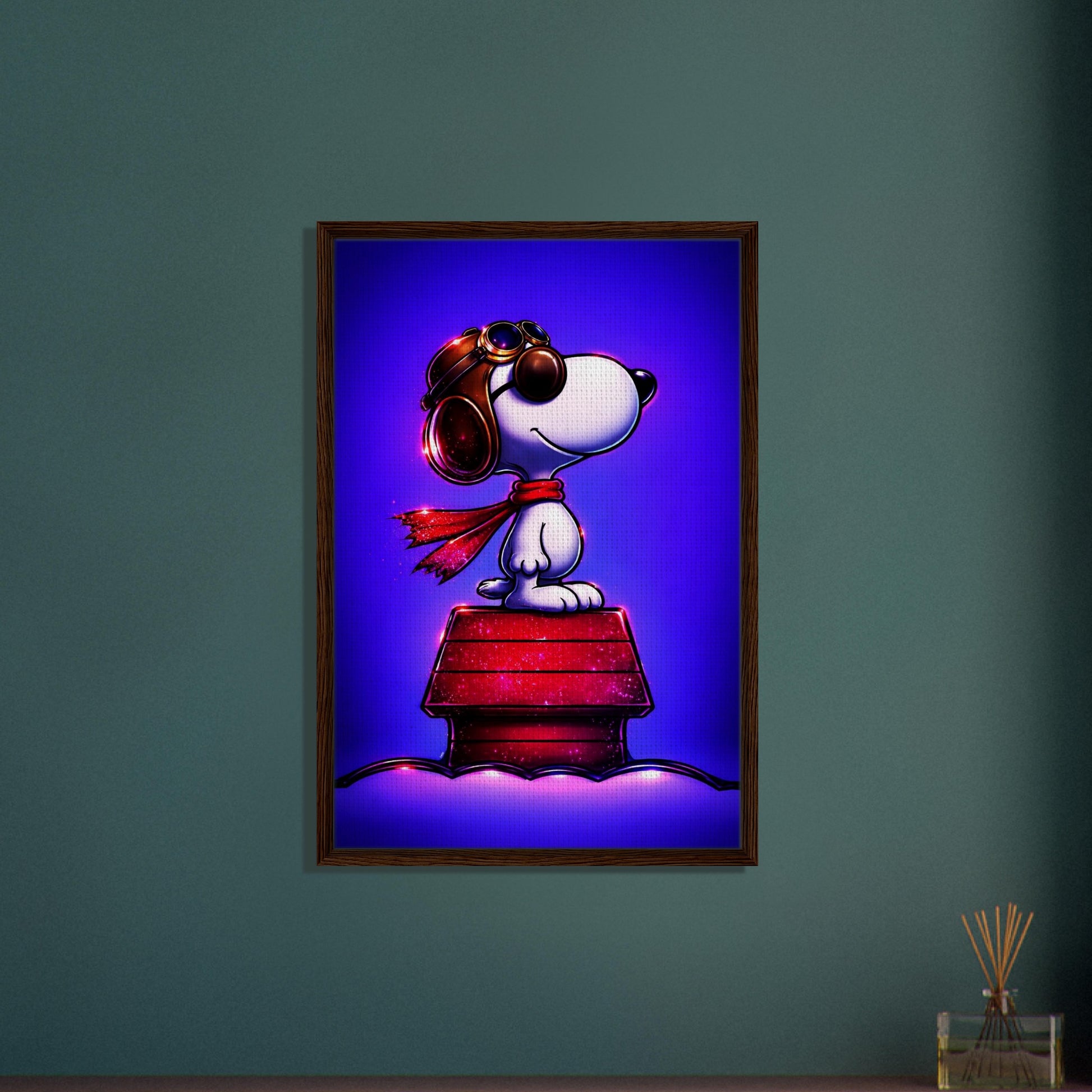 Aviator Dog Framed Canvas Neon Pop-Art - Mid-Century Comic-Strip Style