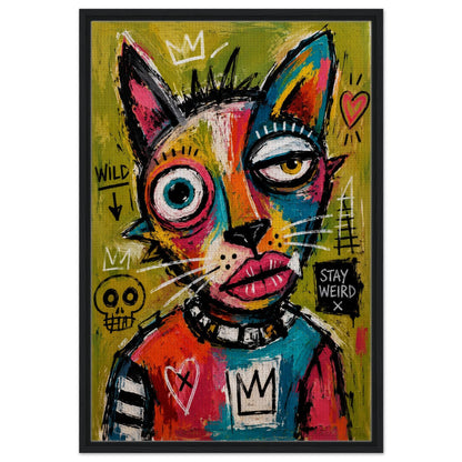 Stay Weird Cat Framed Canvas Neo-Expressionist Graffiti-Inspired