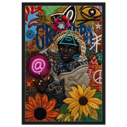 Neon Oracle Black Child Framed Canvas Quilt-Inspired Afrocentric