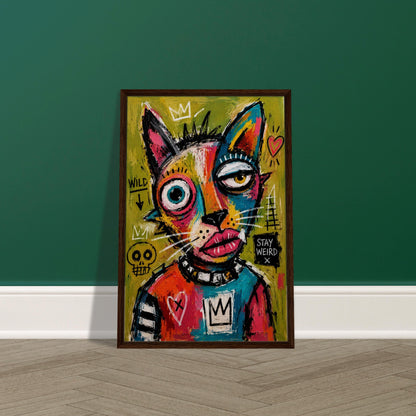 Stay Weird Cat Framed Canvas Neo-Expressionist Graffiti-Inspired