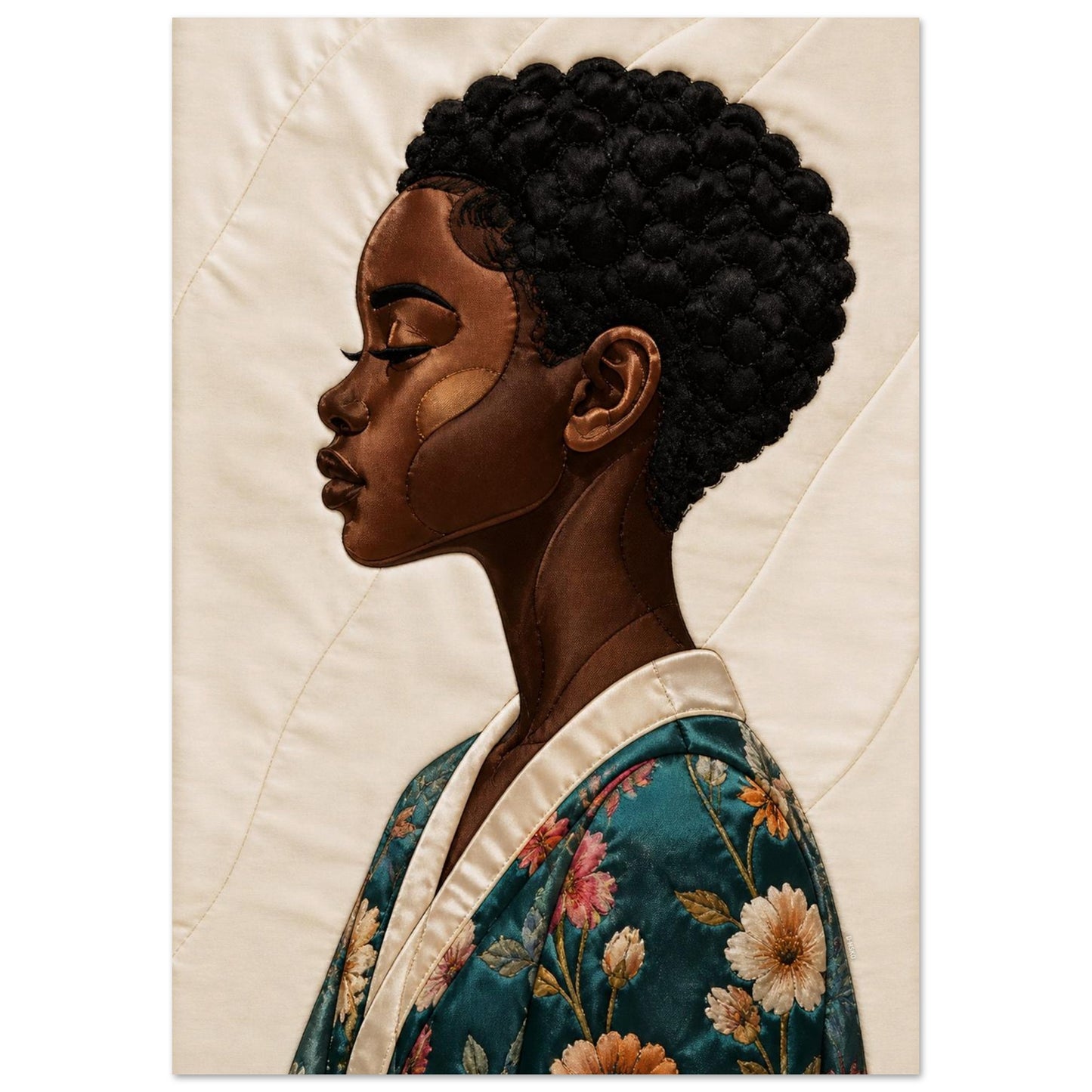 Calm Bloom Quilted-Style Matte Poster in Bisa Butler Style