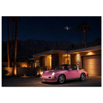 Pink Sports Car Pop-Art Matte Paper Poster - Mid-Century Modern