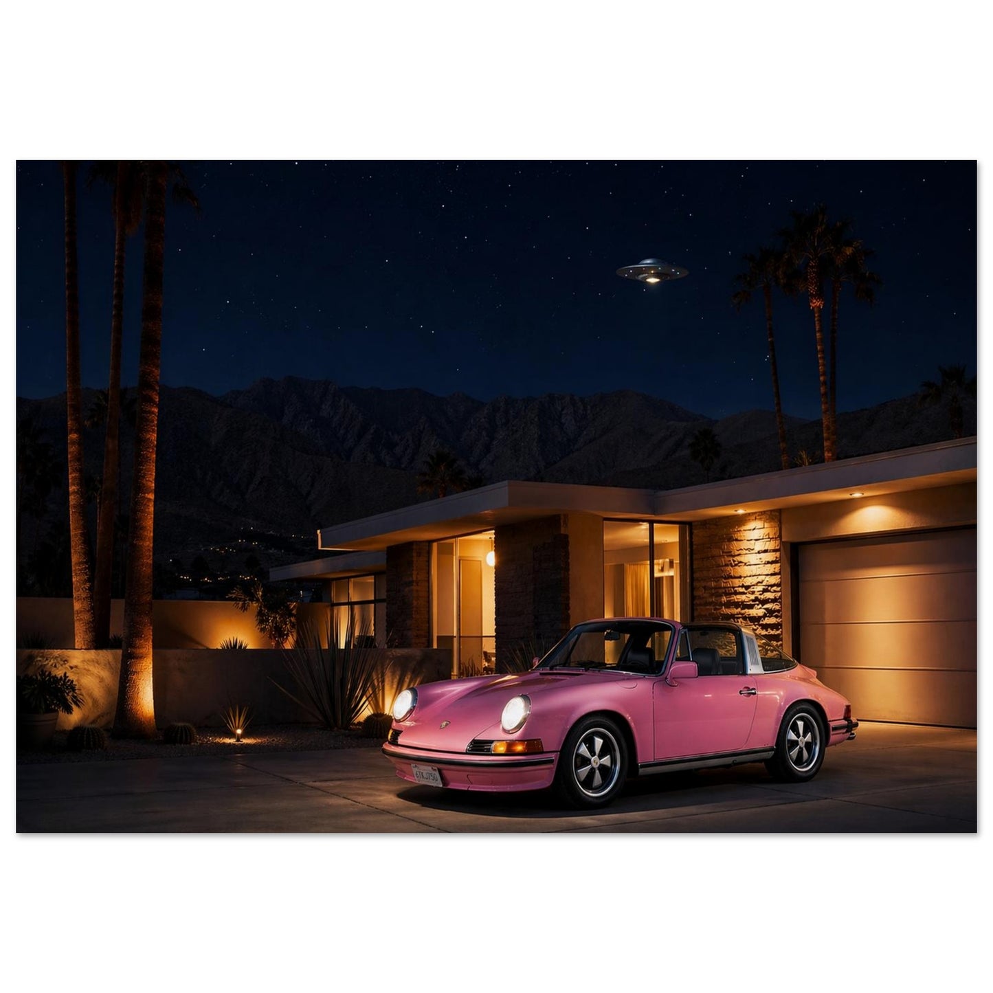 Pink Sports Car Pop-Art Matte Paper Poster - Mid-Century Modern