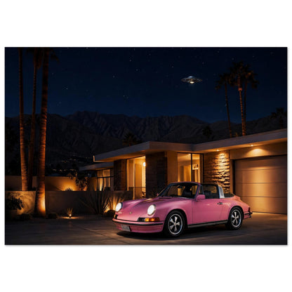 Pink Sports Car Pop-Art Matte Paper Poster - Mid-Century Modern