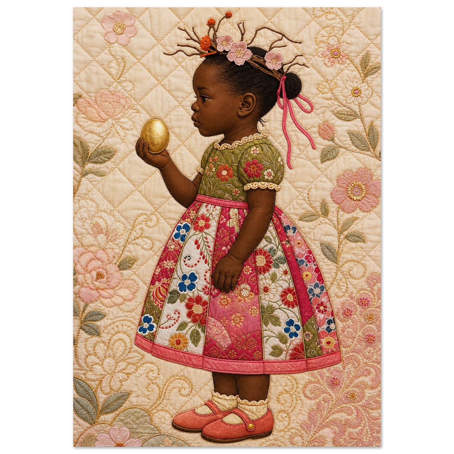 Golden Garden Quilt-Inspired Matte Paper Poster in Bisa Butler's Style