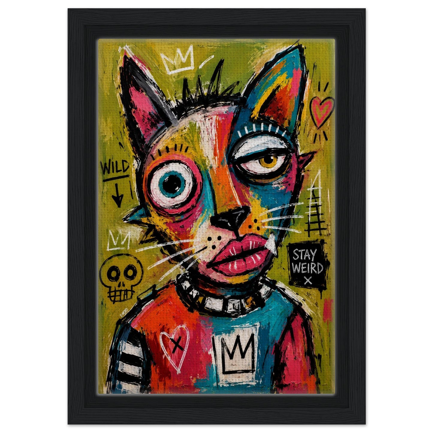 Stay Weird Cat Framed Canvas Neo-Expressionist Graffiti-Inspired