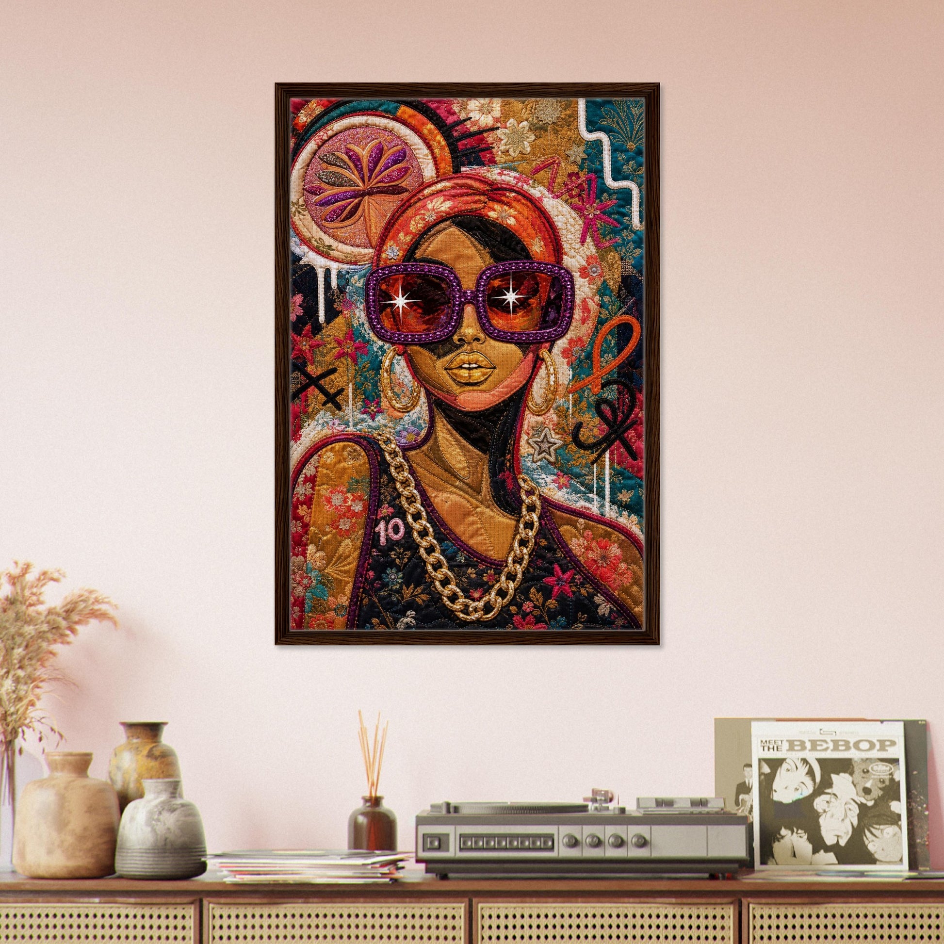 Golden Shades Framed Canvas Quilt-Inspired Afrocentric