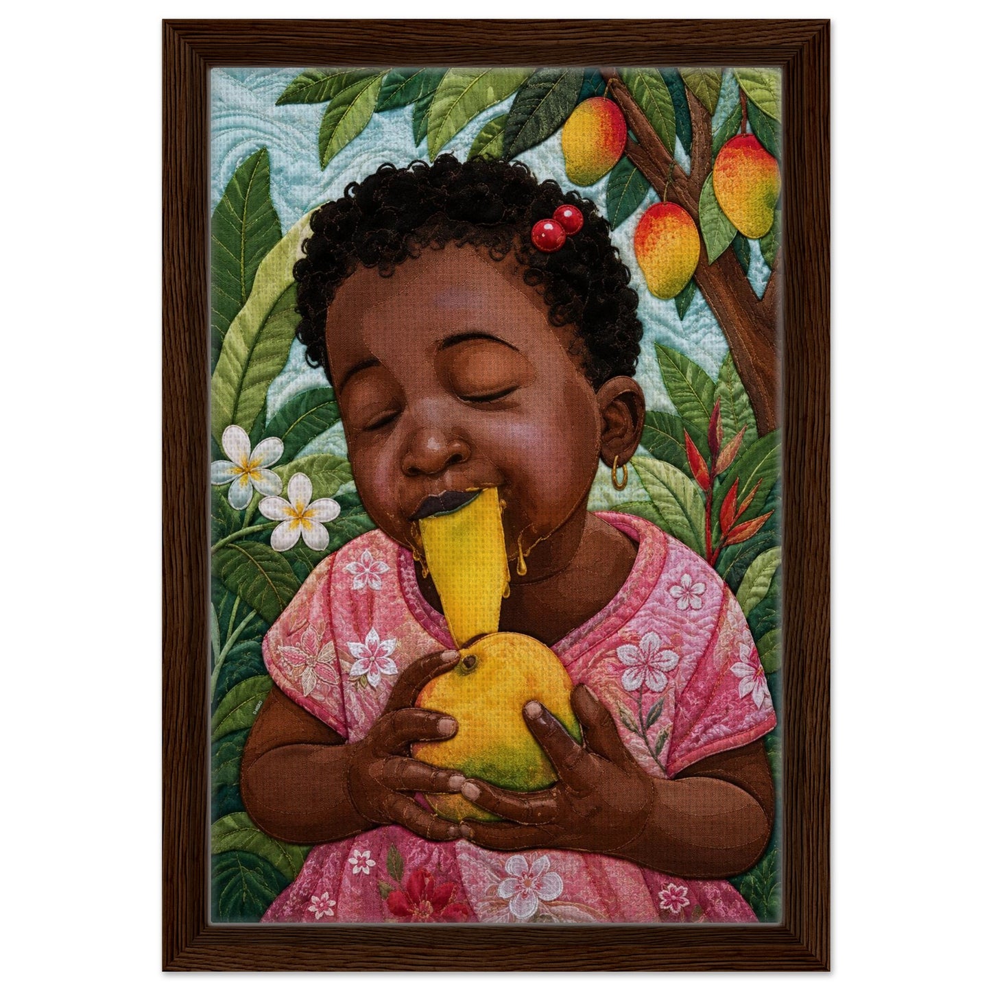 Mango Joy Framed Canvas Quilt-Inspired Tropical - Bisa Butler Style