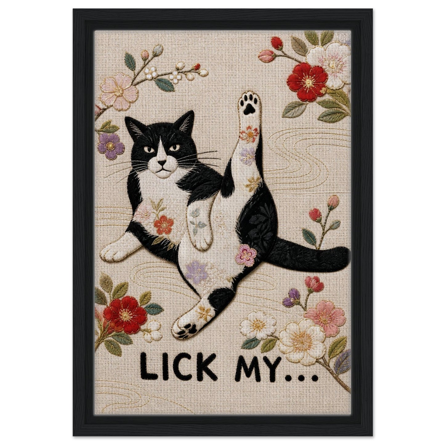 Lick My... Framed Canvas Embroidered-Style - Japanese Embroidery Style