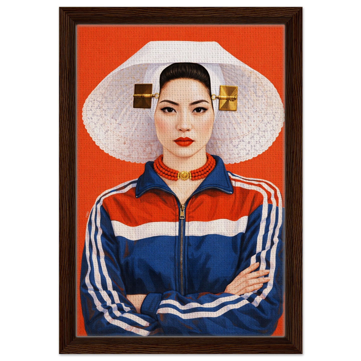Zeeland Bonnet Dutch Costume Framed Canvas Mixed-Cultural Portrait