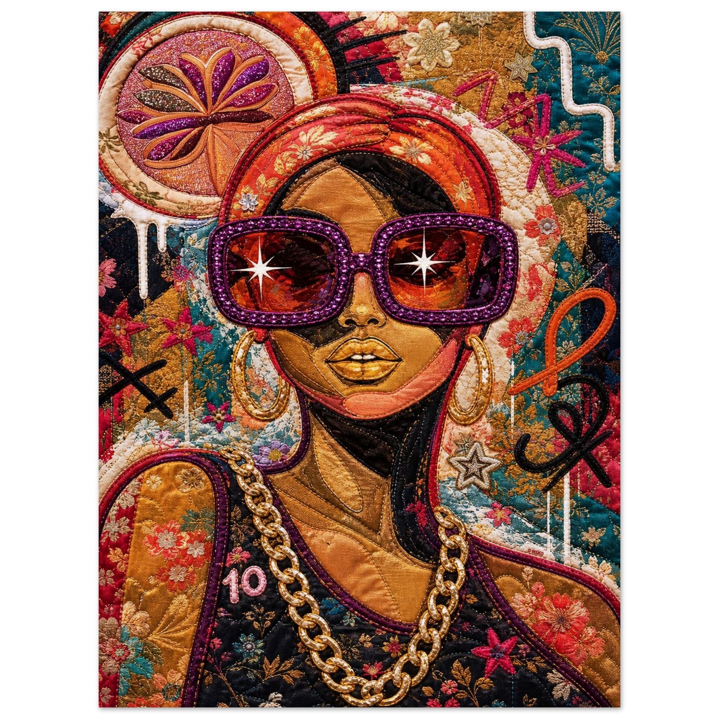 Golden Shades Quilt-Inspired Matte Paper Poster - Bisa Butler Style