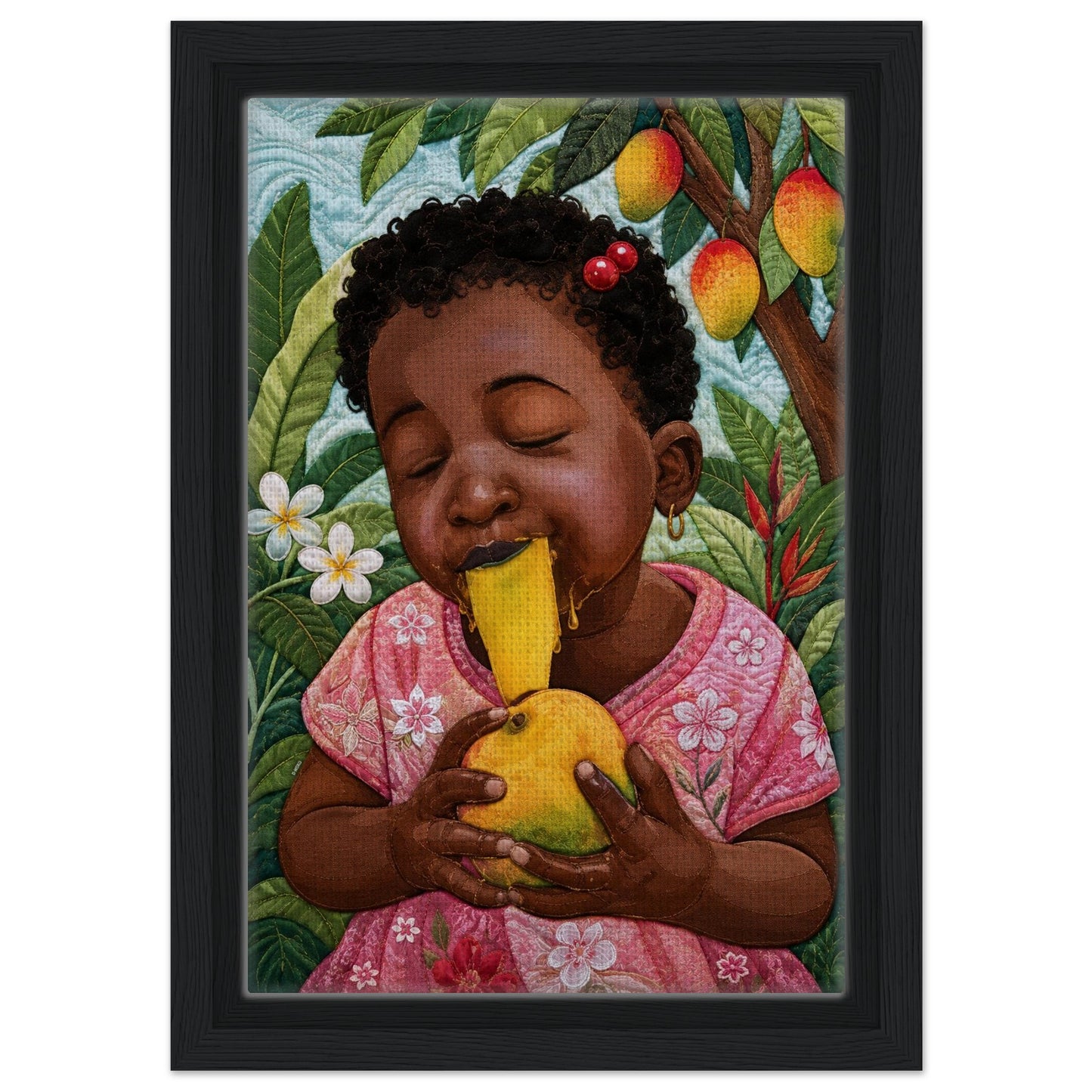 Mango Joy Framed Canvas Quilt-Inspired Tropical - Bisa Butler Style