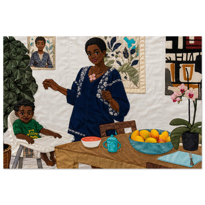Mother’s Table Quilt-Inspired Matte Paper Poster - Bisa Butler Style