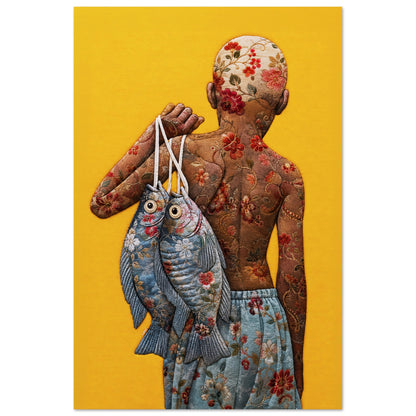Golden Catch Black Boy Quilt-Inspired Matte Poster - Bisa Butler Style