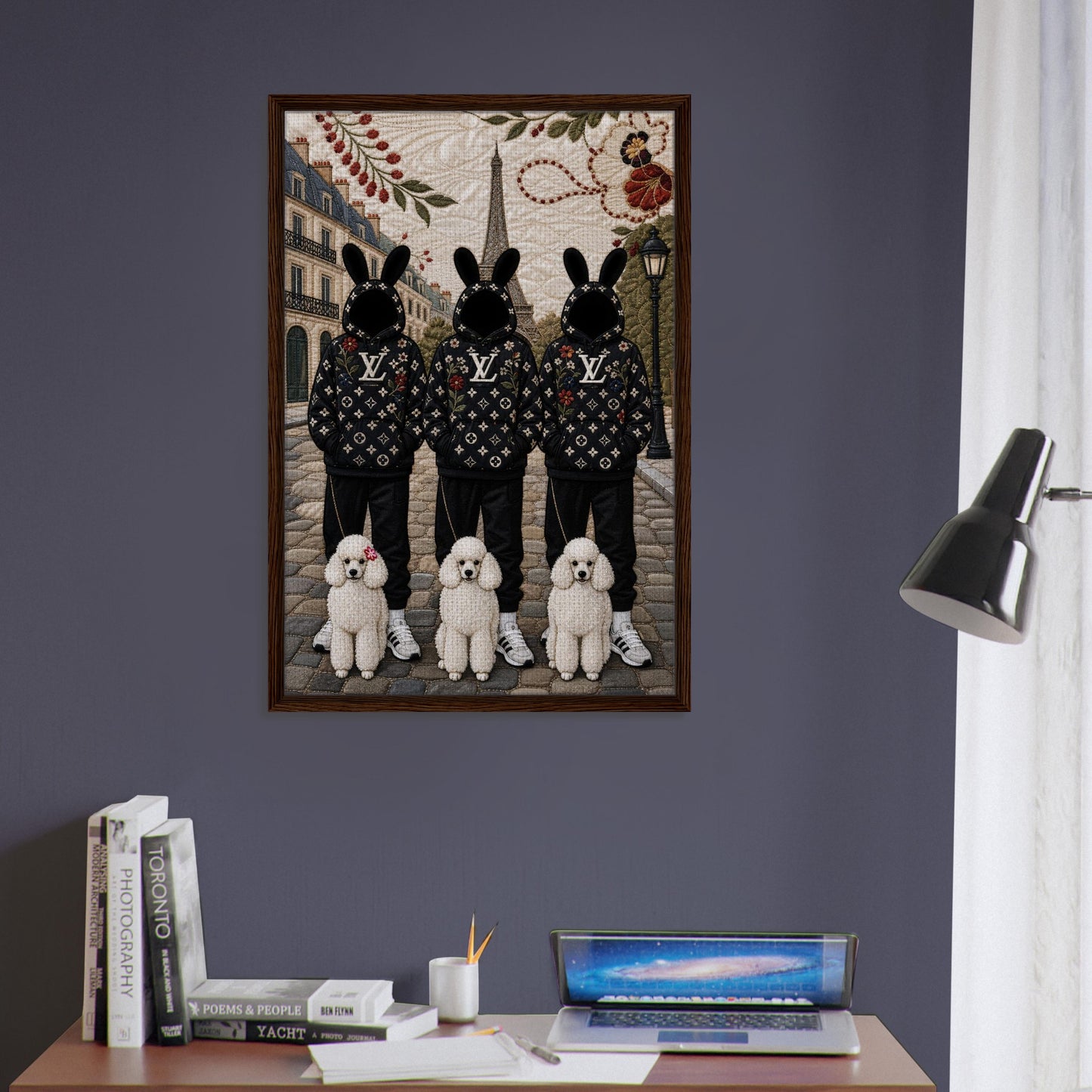 Framed Canvas, Paris Bunny Poodle Crew Quilt-Inspired - Pop Art Style