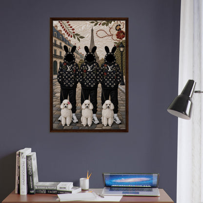 Framed Canvas, Paris Bunny Poodle Crew Quilt-Inspired - Pop Art Style
