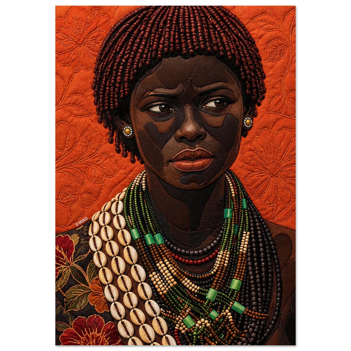 Black Woman Beaded Wall Art Quilted-Style Matte Paper Poster
