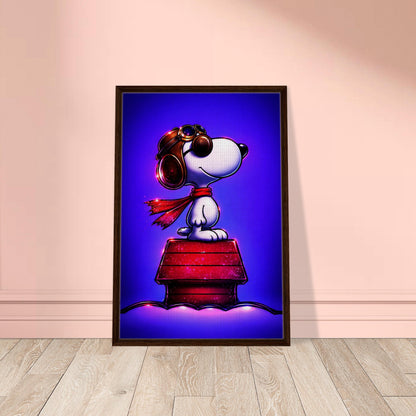 Aviator Dog Framed Canvas Neon Pop-Art - Mid-Century Comic-Strip Style