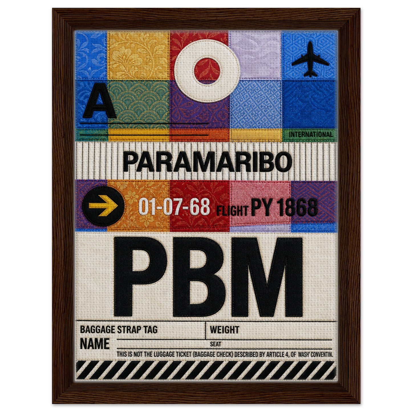 Paramaribo PBM Framed Canvas Quilted-Style Vintage-Travel