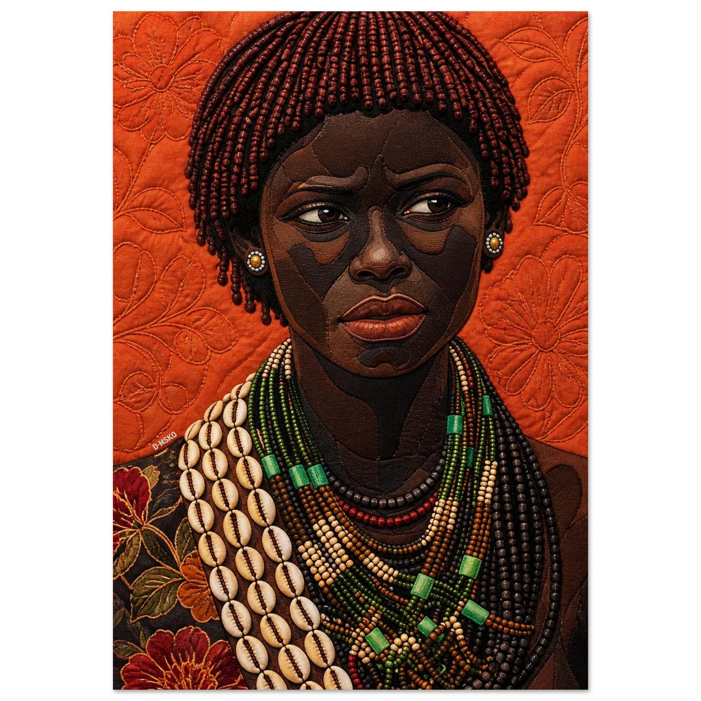 Black Woman Beaded Wall Art Quilted-Style Matte Paper Poster