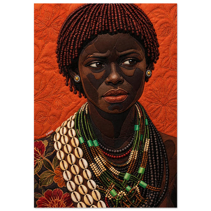 Black Woman Beaded Wall Art Quilted-Style Matte Paper Poster