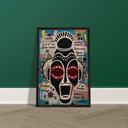 Ancestral Roots Mask Framed Canvas Quilted-Style - Yoruba Orisha Style