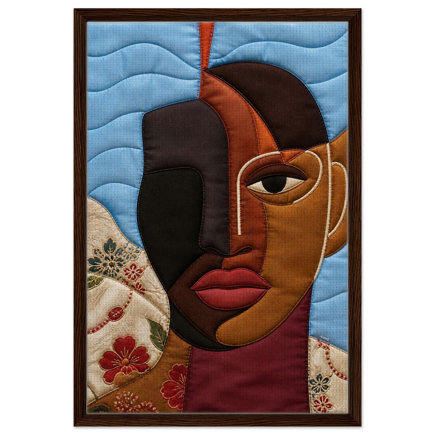 The Split Self Framed Canvas Quilt-Inspired Afrocentric Portrait