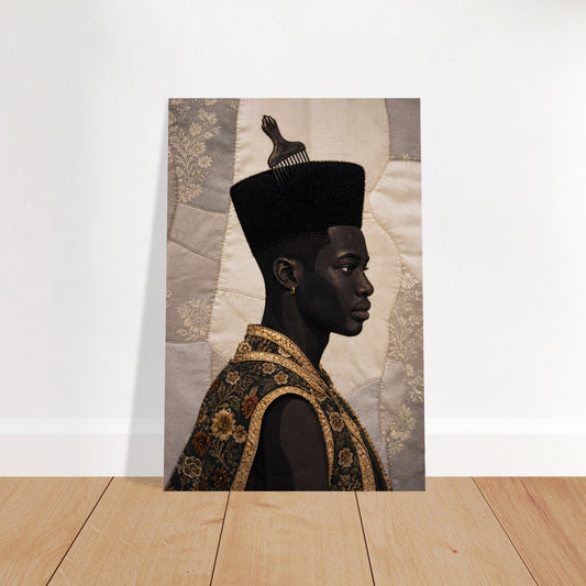 Black Man Afro Quilt Motif Matte Paper Poster in Bisa Butler Style