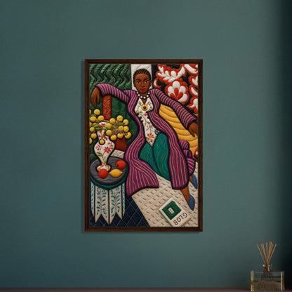 Citrus Lounge Framed Canvas Afrocentric Quilt-Inspired Portrait