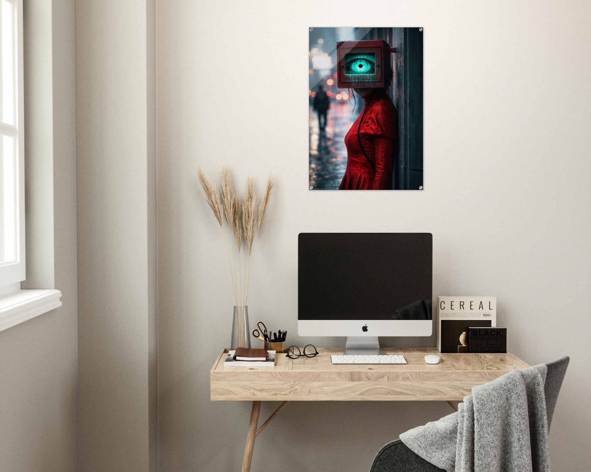 Neon Watcher Acrylic Print Cyberpunk-Surreal Photorealistic