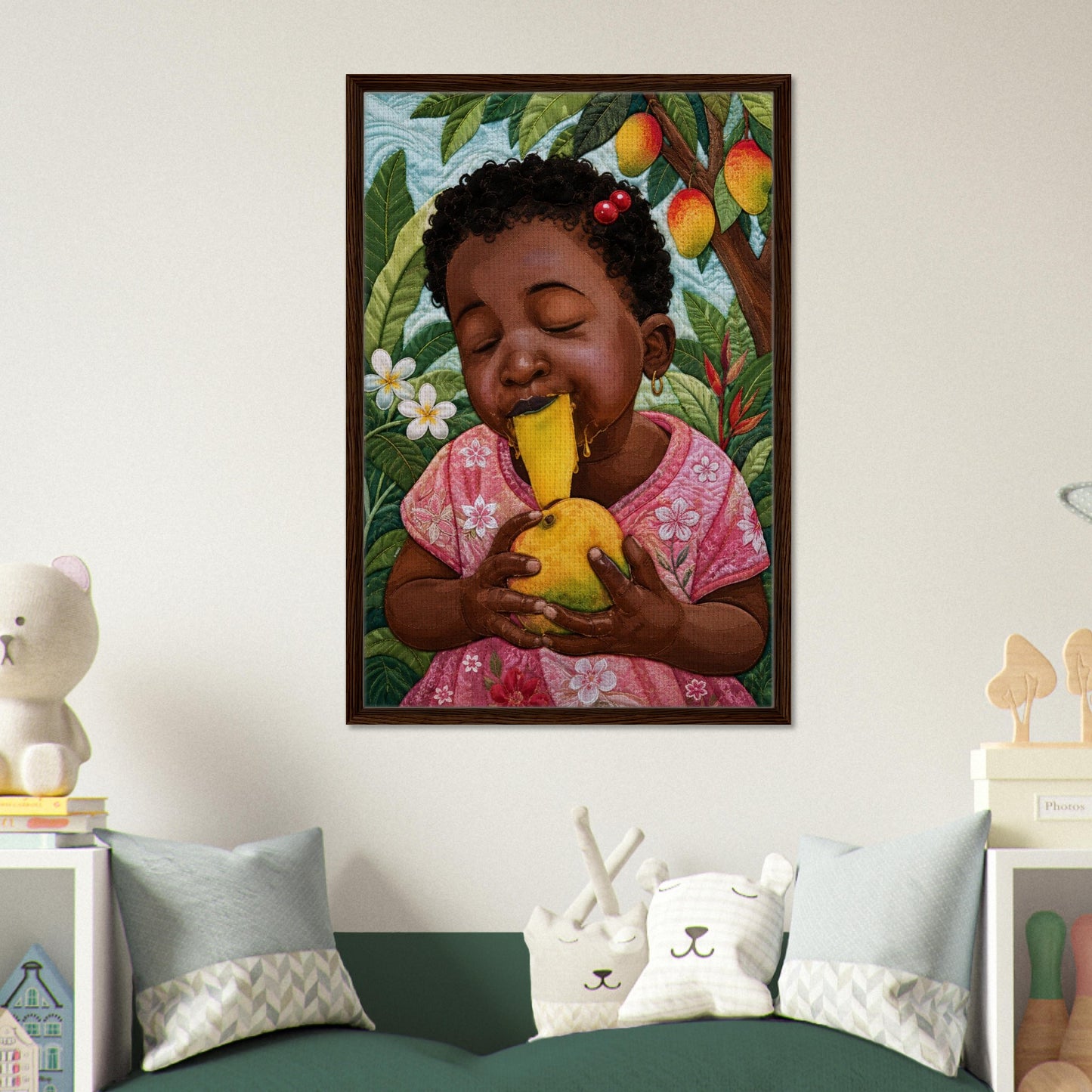 Mango Joy Framed Canvas Quilt-Inspired Tropical - Bisa Butler Style