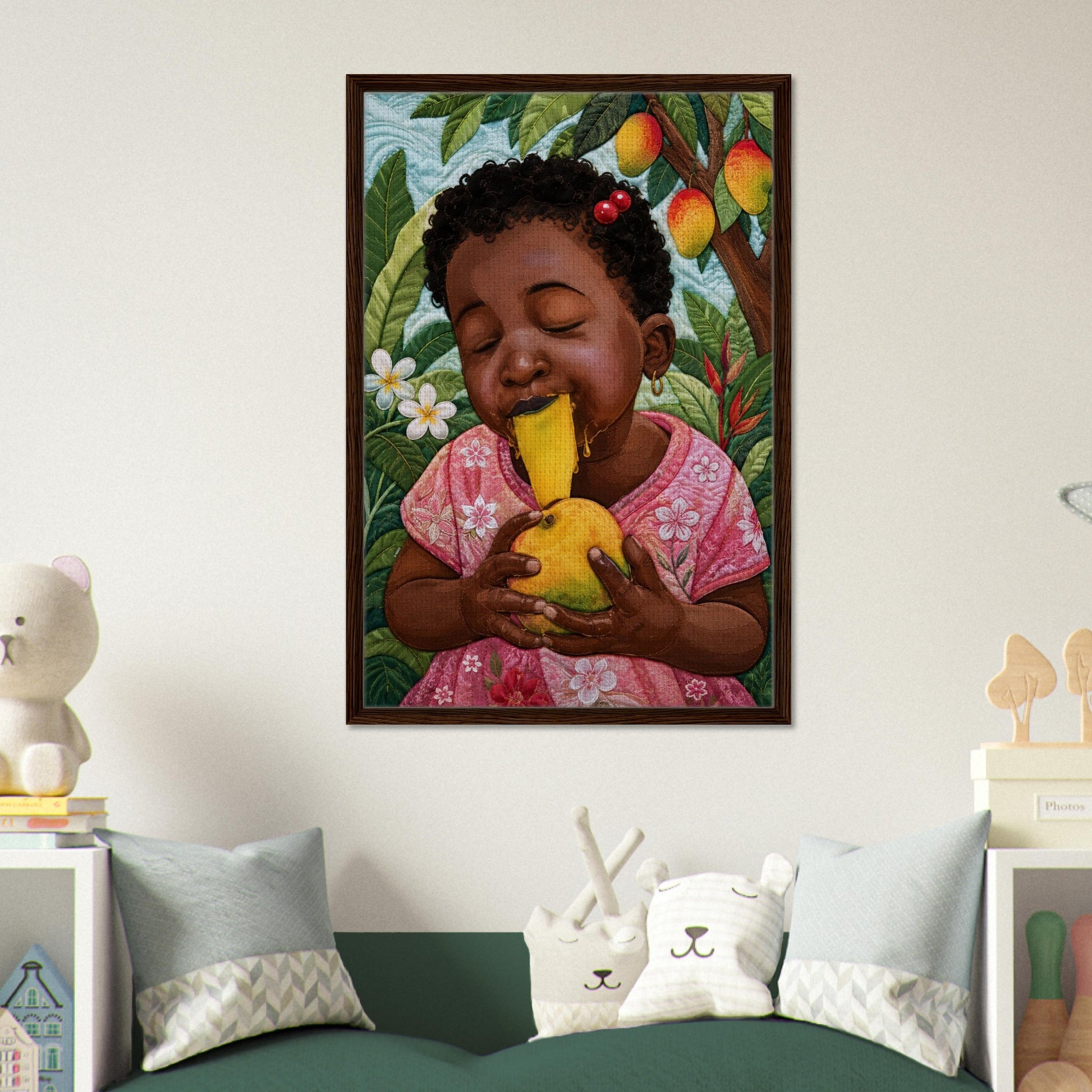 Mango Joy Framed Canvas Quilt-Inspired Tropical - Bisa Butler Style