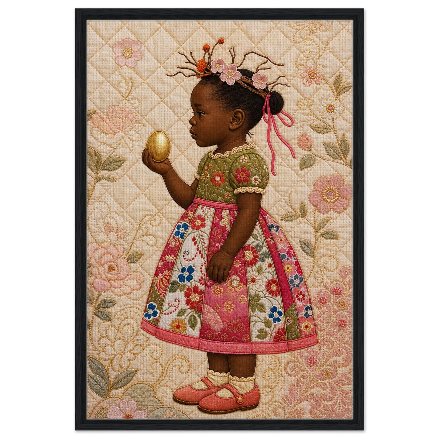 Golden Garden Matte Paper Poster: Quilt-Inspired, in Bisa Butler Style
