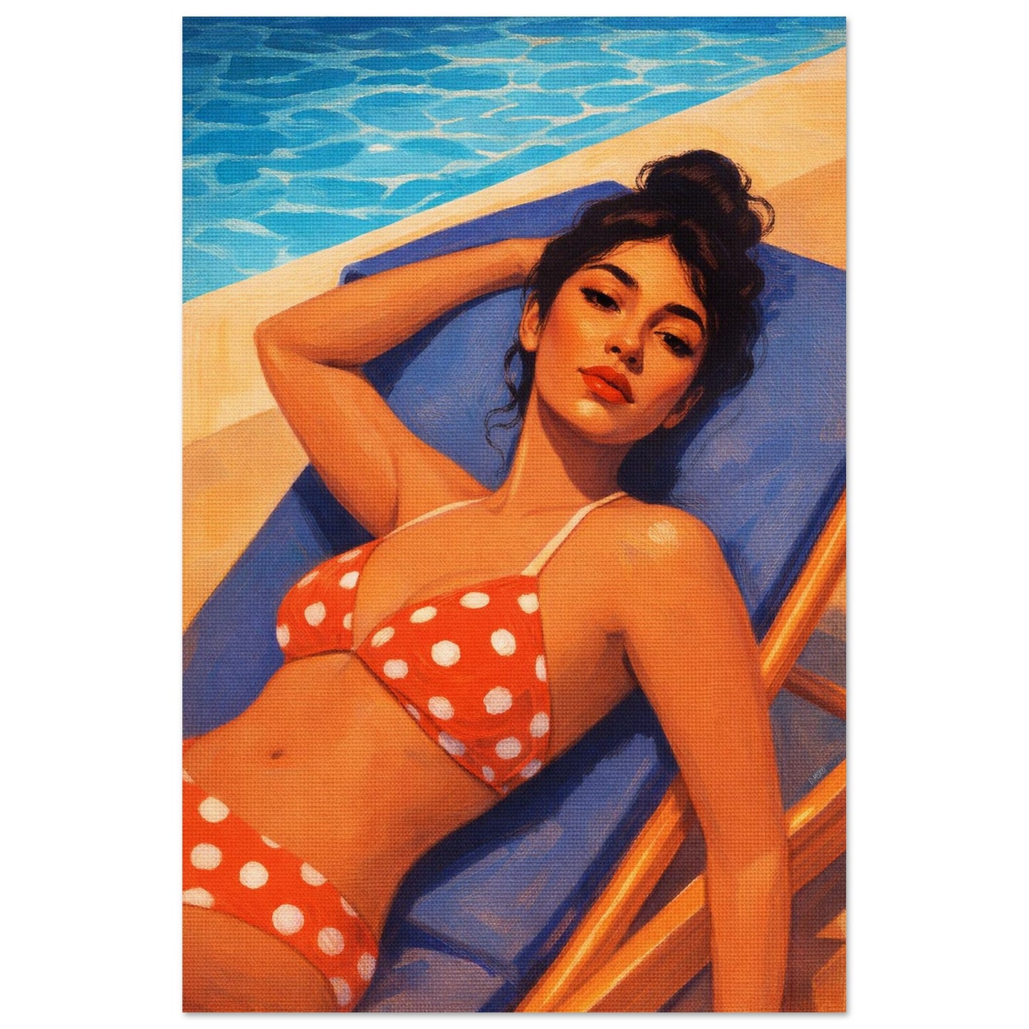 Poolside Muse Retro Pin-up Matte Paper Poster - Pop Art Style