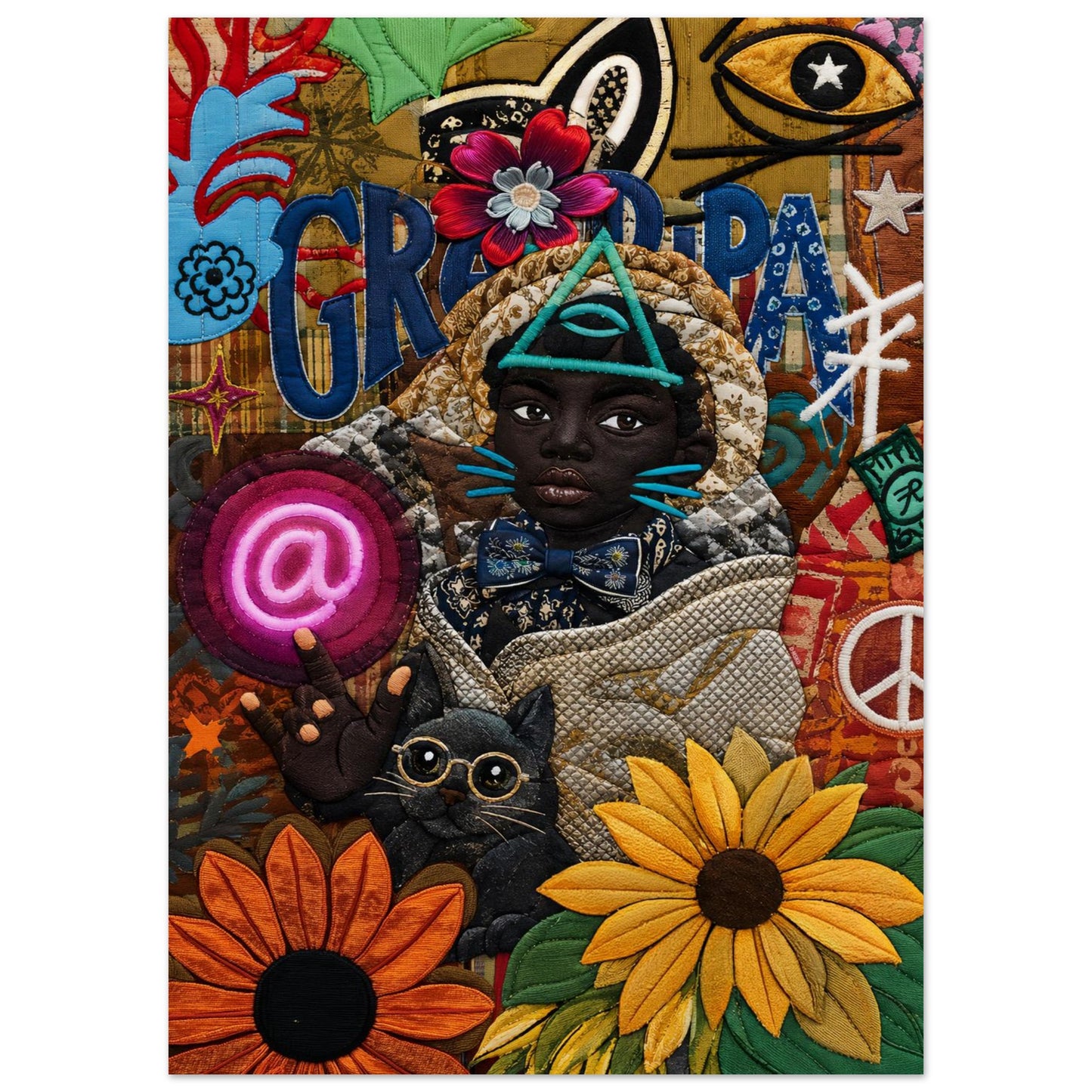 Neon Oracle Black Child Quilt-Inspired Matte Paper Poster - Bisa Butle