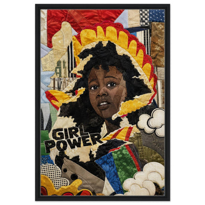 Girl Power Black Girl Framed Canvas Quilt-Inspired Pop-Art