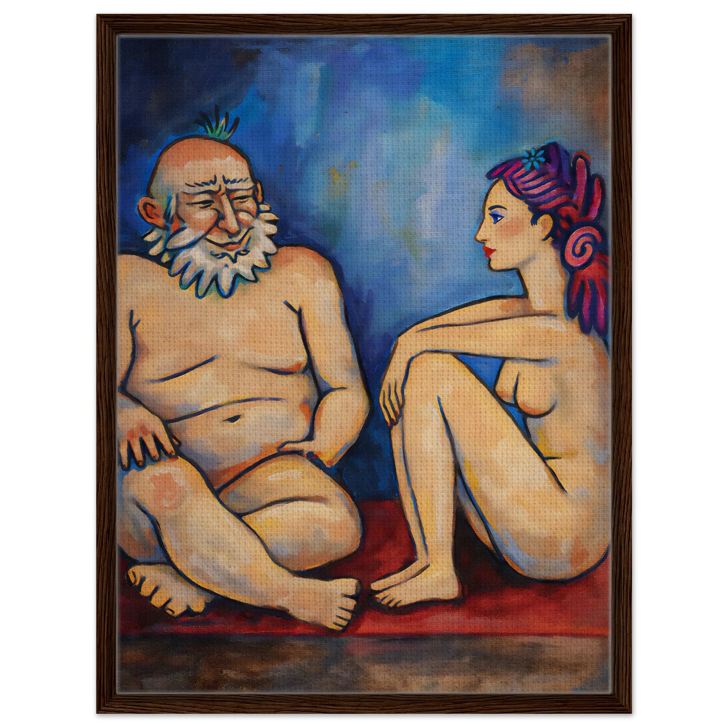Blue Conversation Framed Canvas Expressionist-Figurative - Picasso Sty