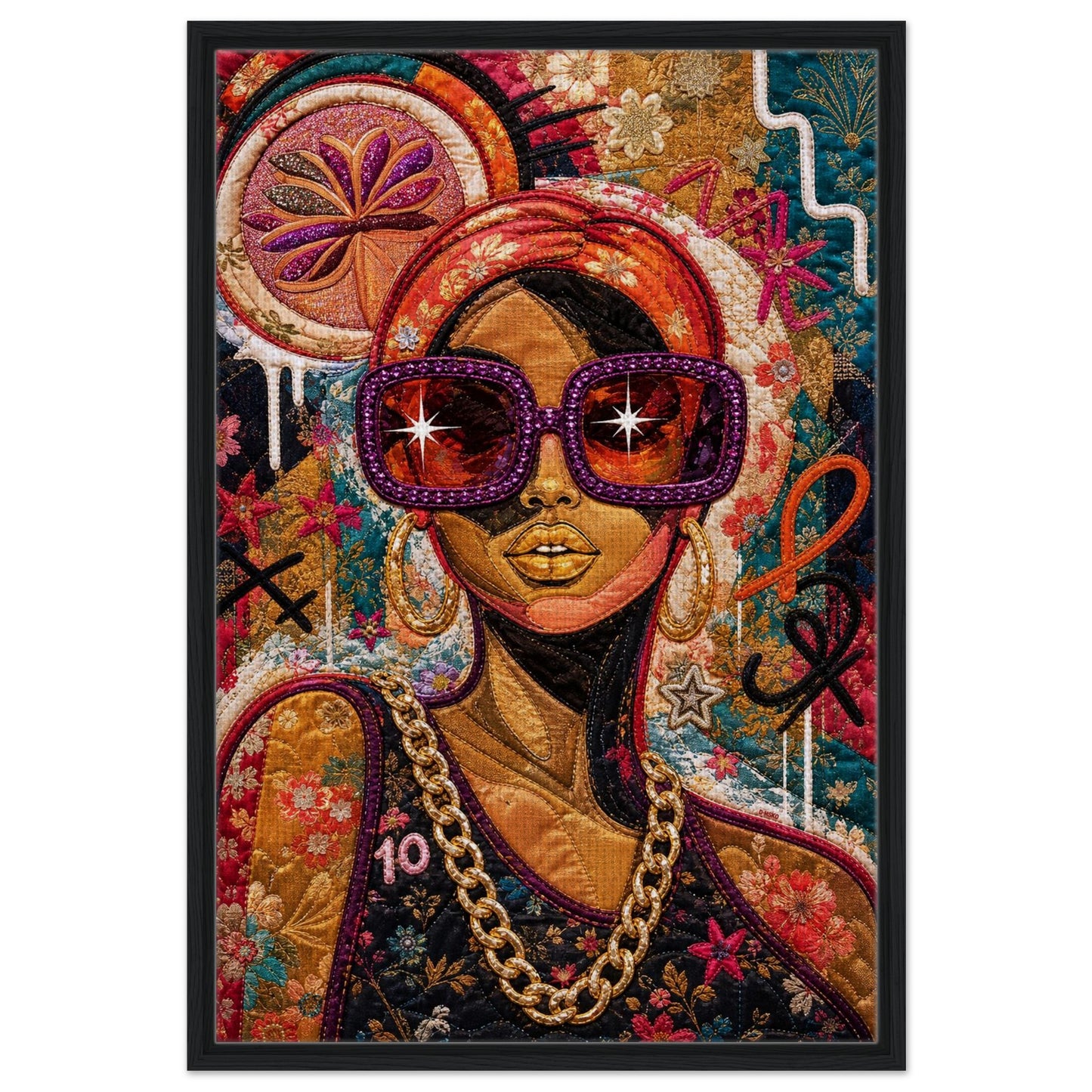 Golden Shades Framed Canvas Quilt-Inspired Afrocentric