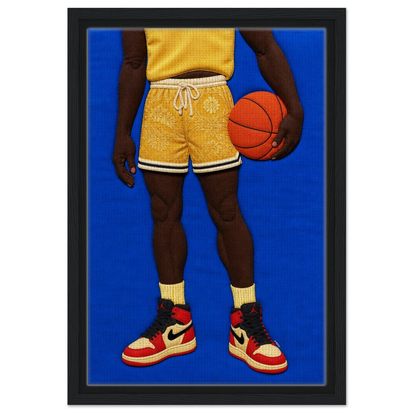 Quilted Basketball Framed Canvas Quilt-Inspired Afrocentric