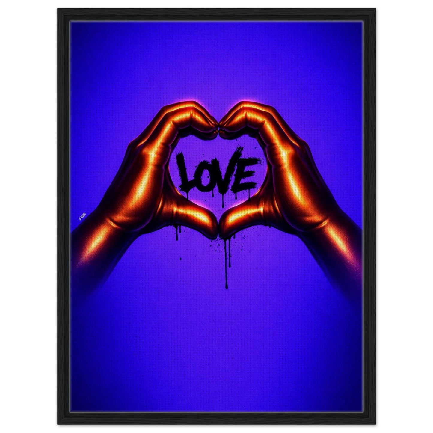 Black Love Hands Neon-Graffiti Pop-Art Framed Canvas