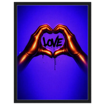 Black Love Hands Neon-Graffiti Pop-Art Framed Canvas