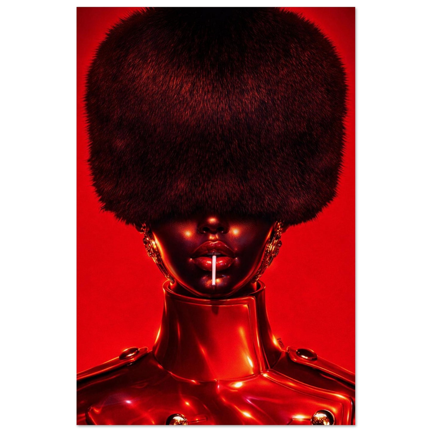 Red Eclipse Black Woman Matte Paper Poster Avant-Garde - Afrofuturism